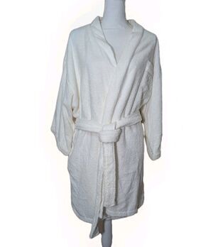 Cabernet Robe Womens XL White Short Belted Bathrobe Pockets Luxury Cotton